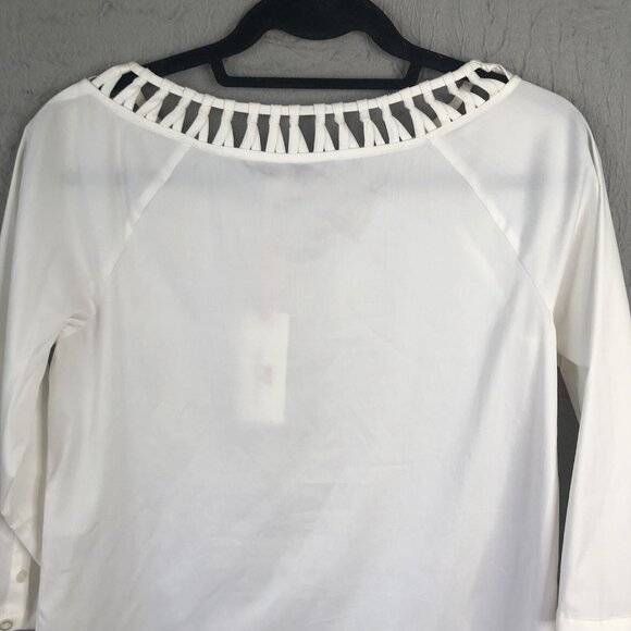 Vineyard Vines Top Womens 0 White Poplin Basketweave Stretch Beach Prep NEW - Picture 15 of 16